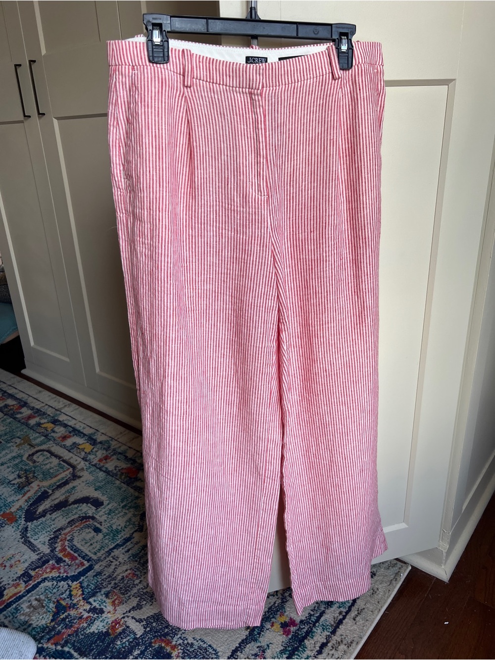 J.Crew Essential Wide-Leg Pant in Linen Red Seersucker Stripe - Size 12